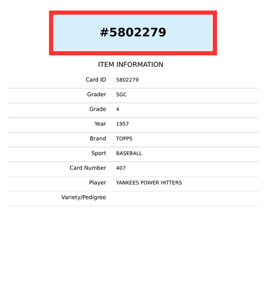 1957 TOPPS YANKEES  POWER HITTERS #407 SGC 4 5802279