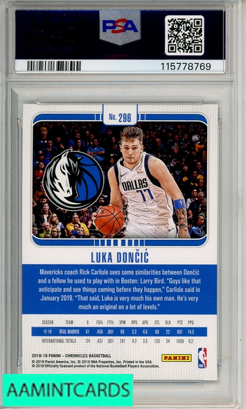 2018 PANINI CHRONICLES LUKA DONCIC #296 GREEN PSA 10 GEM MT  RC 115778769