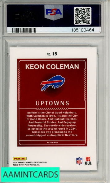 2024 PANINI DONRUSS OPTIC UPTOWNS KEON COLEMAN #15 PSA 9 MINT  RC 135100464