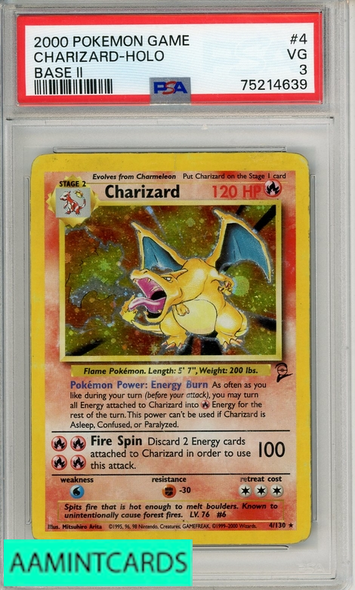 2000 POKEMON GAME BASE II CHARIZARD-HOLO #4 BASE II PSA 3 VG 75214639