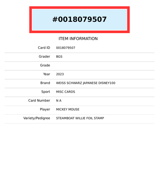 2023 DISNEY100 STEAMBOAT WILLIE MICKEY MOUSE FOIL STAMP JAPANESE BGS 9.5 GEMMINT 0018079507