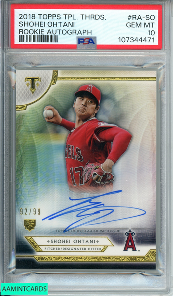 2018 TOPPS TRPL THRDS SHOHEI OHTANI #RA-SO ROOKIE AUTO 92 OF 99 PSA 10 GEM MT 107344471