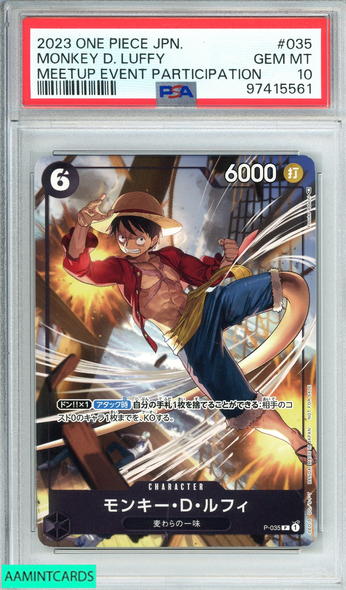 2023 ONE PIECE JPN PROMOS MONKEY D LUFFY#035 MEETUP EVENT PART PSA 10 GEM MT 97415561