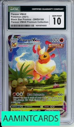 2021 POKEMON SWSH VMAX FLAREON #180 BLK STAR PROMO CGC 10 GEM MINT 1401018745003