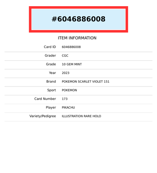 2023 POKEMON SCARLET VIOLET 151 PIKACHU #173 ILLUSTRATION RARE HOLO CGC 10 6046886008
