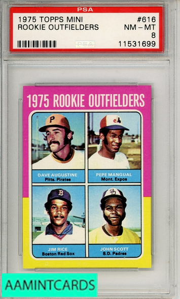1975 TOPPS MINI ROOKIE OUTFIELDERS #616 JIM RICE PSA 8 NM-MT 11531699
