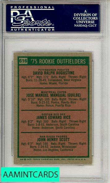 1975 TOPPS MINI ROOKIE OUTFIELDERS #616 JIM RICE PSA 8 NM-MT 11531699