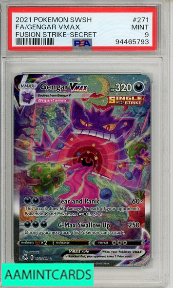 2021 POKEMON SWORD SHIELD FUSION STRIKE FA GENGAR VMAX #271 SECRET PSA 9 MINT 94465793