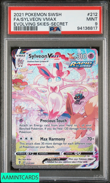 2021 POKEMON SWORD AND SHIELD EVOLVING SKIES FA SYLVEON VMAX #212 SECRET PSA 9 94136817