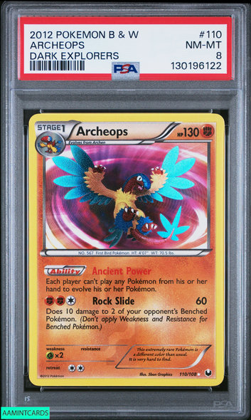 2012 POKEMON BLACK AND WHITE DARK EXPLORERS ARCHEOPS #110 PSA 8 NM-MT 130196122