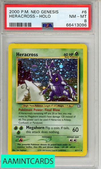 2000 POKEMON NEO GENESIS HERACROSS-HOLO #6 PSA 8 NM-MT 66413096