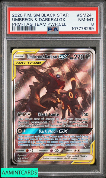 2020 POKEMON SM BLACK STAR PRMO UMBREON DARKRAI GX #SM241 TAG TEAM PWR CLL PSA 8 107778299
