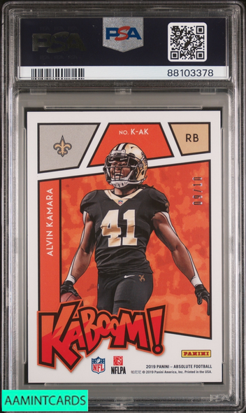 2019 PANINI ABSOLUTE KABOOM! ALVIN KAMARA #K-AK GOLD 9 OF 10 PSA 9 MINT 88103378