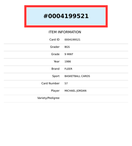 1986 FLEER MICHAEL JORDAN #57 BGS 9 MINT RC ROOKIE 0004199521