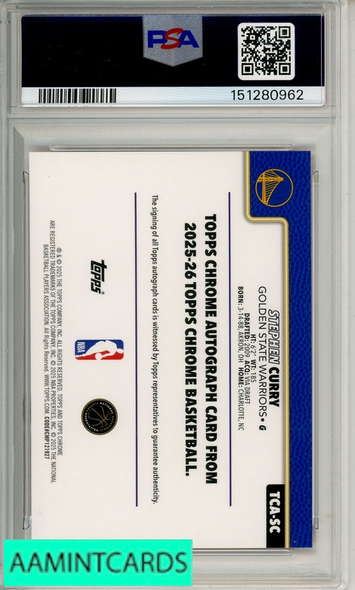 2025 TOPPS CHROME AUTOS STEPHEN CURRY #TCA-SC ORANGE REF PSA 10 AUTO 10 151280962