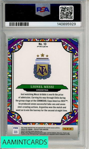 2024-25 PANINI SELECT FIFA STAINED GLASS LIONEL MESSI #10 PSA 10 GEM MT 140895929