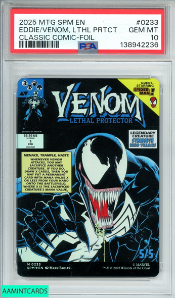 2025 MAGIC THE GATHERING MARVEL S SPIDER-MAN EDDIE VENOM  LTHL PRTCT #0233 CLASSIC COMIC-FOIL PSA 10 GEM MT 138942236