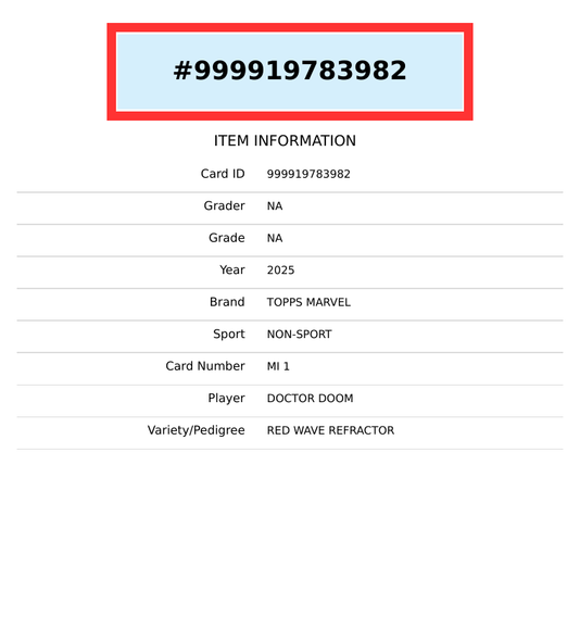 2025 MARVEL TOPPS CHROME DOCTOR DOOM #MI 1 ICONS RED WAVE REF 1 OF 5 999919783982