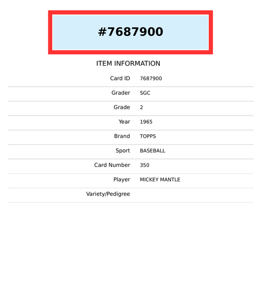 1965 TOPPS MICKEY MANTLE #350 SGC 2 7687900