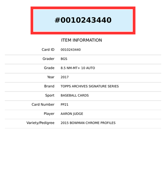 2017 ARCHIVES SIG SER AARON JUDGE 2015 BOWMAN CHR PROFILES OF 18 BGS 8.5 AUTO 10 0010243440