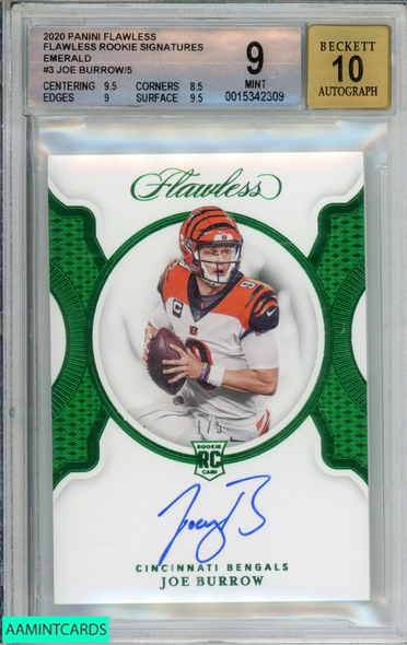 2020 FLAWLESS ROOKIE SIGNATURES JOE BURROW #3 EMERALD 1 OF 5 RC BGS 9 AUTO 10 0015342309