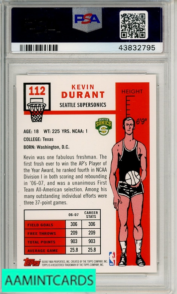 2007 TOPPS KEVIN DURANT #112 1957-58 VARIATION PSA 10 GEM MT RC 43832795