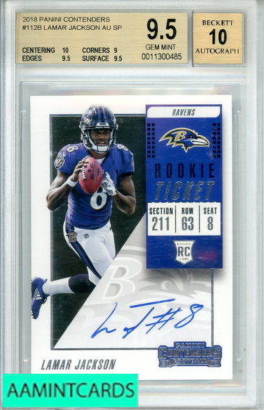 2018 PANINI CONTENDERS LAMAR JACKSON #112B BGS 9.5 AUTO 10 RC 0011300485