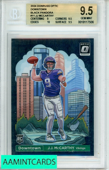2024 PANINI DONRUSS OPTIC DOWNTOWN JJ MCCARTHY #11 BLACK PANDORA BGS 9.5 RC 0018117506