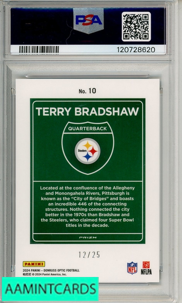 2024 PANINI DONRUSS OPTIC DOWNTOWN! TERRY BRADSHAW #10 BLACK PANDORA PSA 10 120728620