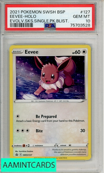 2021 POKEMON SWSH BSP EEVEE-HOLO #127 EVOLV SKS SINGLE PK BLIST  PSA 10 GEM MT 75703528
