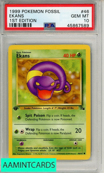 1999 POKEMON FOSSIL EKANS #46 1ST EDITION PSA 10 GEM MT 45867589