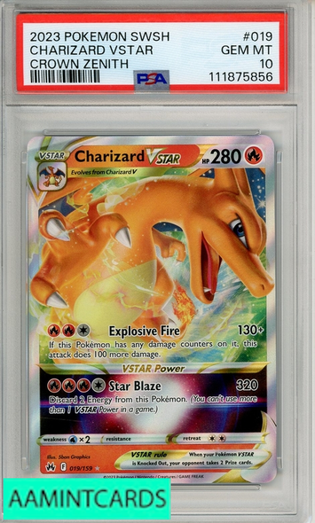 2023 POKEMON SWORD AND SHIELD CROWN ZENITH CHARIZARD VSTAR #019  PSA 10 111875856