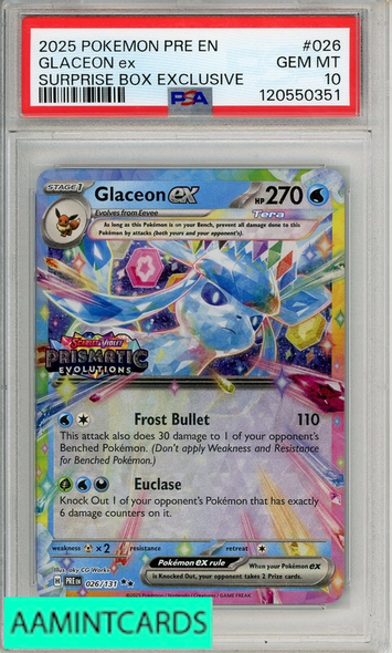 2025 POKEMON PRE EN-PRISMATIC EVO GLACEON EX #026 SURPRISE BOX EXCLUSIVE PSA 10 120550351