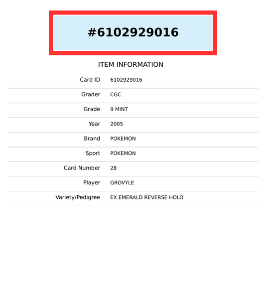 2005 POKEMON EX EMERALD GROVYLE REVERSE HOLO #28 CGC 9 6102929016