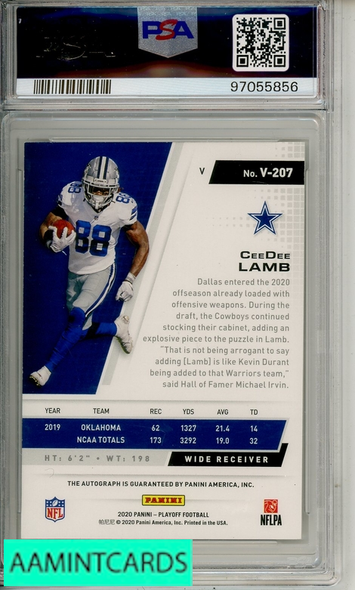 2020 PANINI PLAYOFF CEEDEE LAMB #V207 AUTOGRAPH PSA 9 MINT  RC 97055856