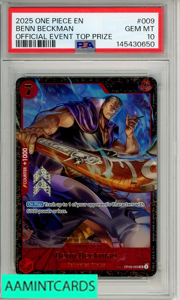 2025 ONE PIECE PROMOS BENN BECKMAN #009 OFFICIAL EVENT TOP PRIZE PSA 10 GEM MT 145430650