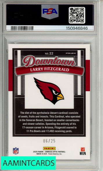 2025 PANINI DONRUSS OPTIC DOWNTOWN LARRY FITZGERALD #22 BLACK PANDORA PSA 10 150946846