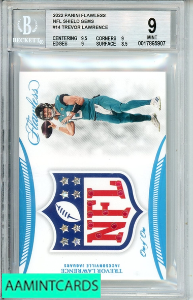 2022 PANINI FLAWLESS NFL SHIELD GEMS 1 OF 1 TREVOR LAWRENCE #14 BGS 9 0017865907