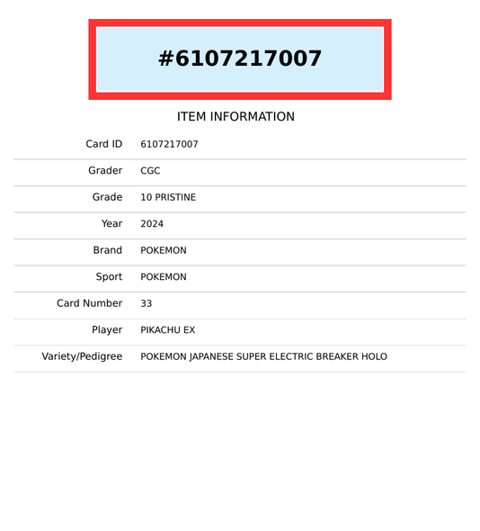 2024 POKEMON JP SUPER ELECTRIC BREAKER PIKACHU EX HOLO CGC 10 PRISTINE 6107217007