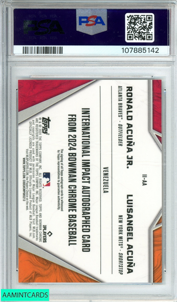 2024 BOWMAN CHROME ACUNA ACUNA JR#IIAA INTL IMPACT AUTO-ORANGE OF 25 REF PSA 9 107885142