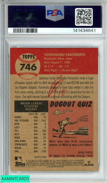 2024 TOPPS LIVING YOSHINOBU YAMAMOTO #746 ROOKIE PSA 10 GEM MT 141434641