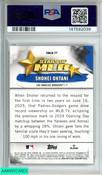 2025 TOPPS STARS OF MLB SHOHEI OHTANI #SMLB77 STARS OF MLB PSA 10 GEM MT 147592039
