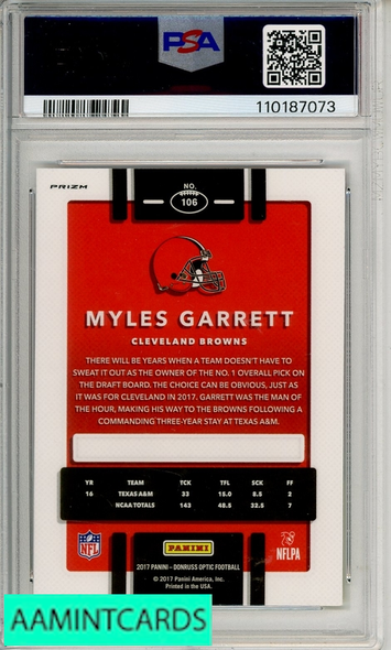 2017 PANINI DONRUSS OPTIC MYLES GARRETT #106 RED YELLOW PSA 10 RC 110187073