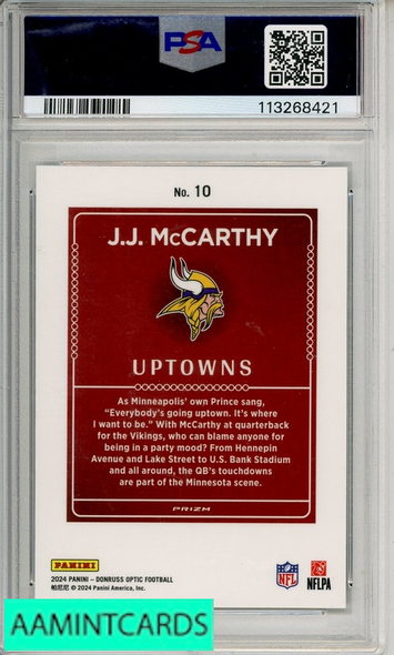 2024 PANINI DONRUSS OPTIC UPTOWNS JJ MCCARTHY #10 PSA 10 GEM MT RC 113268421