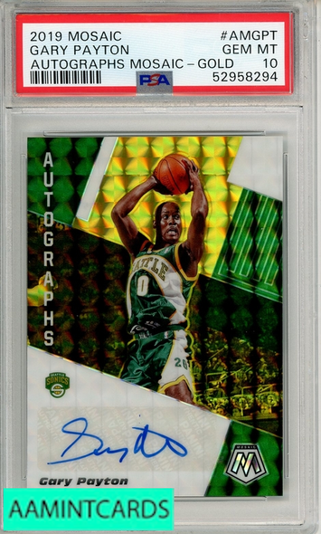 2019 PANINI MOSAIC AUTOGRAPHS GARY PAYTON #AMGPT GOLD PSA 10 GEM MT 52958294