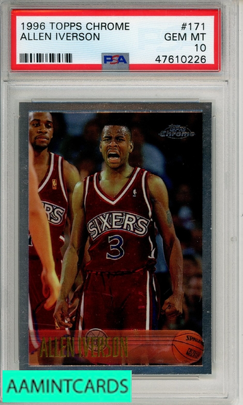 1996 TOPPS CHROME ALLEN IVERSON #171 PSA 10 GEM MT RC 47610226
