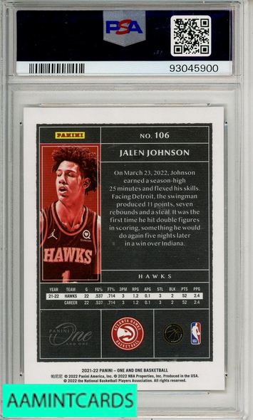 2021 PANINI ONE AND ONE JALEN JOHNSON #106 GOLD PSA 9 MINT RC 93045900