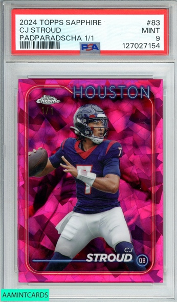 2024 TOPPS CHROME SAPPHIRE CJ STROUD #83 PADPARADSCHA 1 OF 1 PSA 9 MINT 127027154