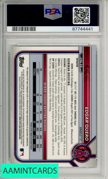 2022 BOWMAN CHROME PROSPECT AUTOGRAPHS EDGAR QUERO #CPAEQ REFRACTR PSA 10 87744441