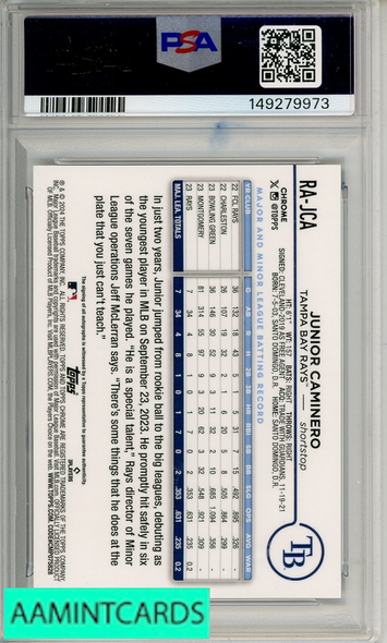 2024 TOPPS CHROME ROOKIE AUTOS JUNIOR CAMINERO #RAJCA PSA 10 GEM MT RC 149279973